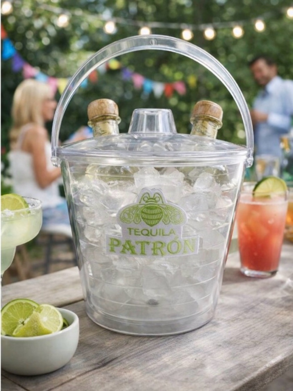 Patrón Tequila Clear Plastic Ice Bucket with Green Logo